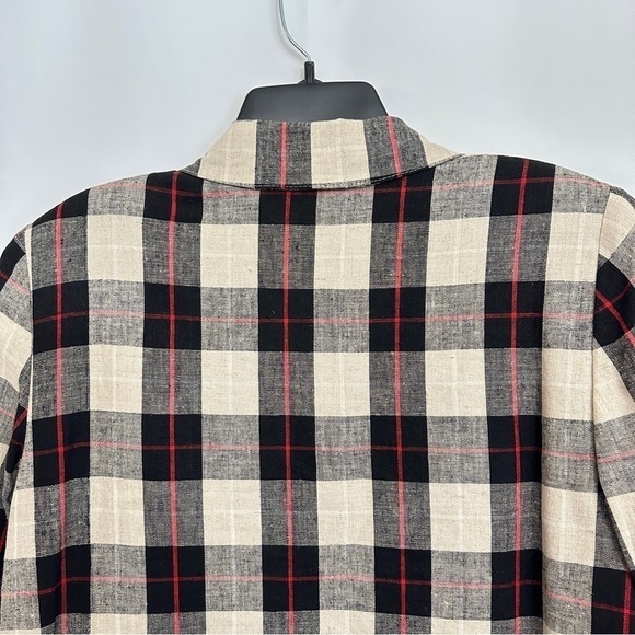 90s Vintage Requirements Linen Khaki Black Beige Red Checked Blazer Jacket Sz 10 - Picture 10 of 14